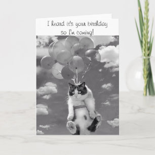 Birthday Card with flying Cat