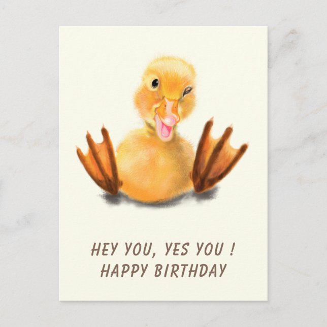 Birthday Card with Funny Playful Winking Duckling (Front)