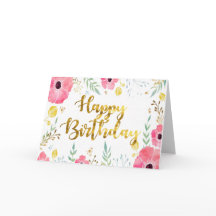 Birthday Card with gold foil font/Floral border