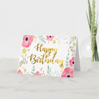Birthday Card with gold foil font/Floral border