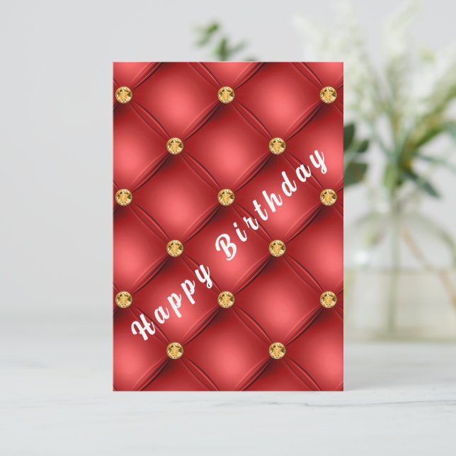 Birthday Card with Gold Red Diamonds Tufted Design (Standing Front)