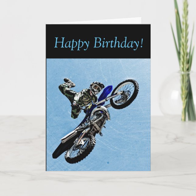 Birthday Card: With Guy doing MOTOCROSS Trick Card (Front)