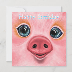 Birthday Card with Happy Baby Pig - Smile