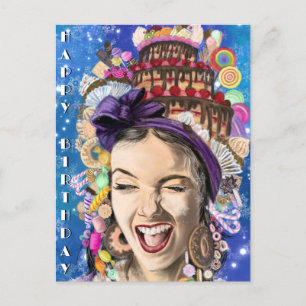 Birthday Card with Happy Woman - Funny