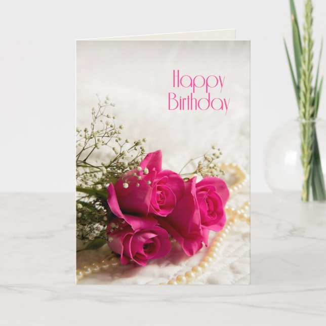 Birthday card with pink roses (Front)