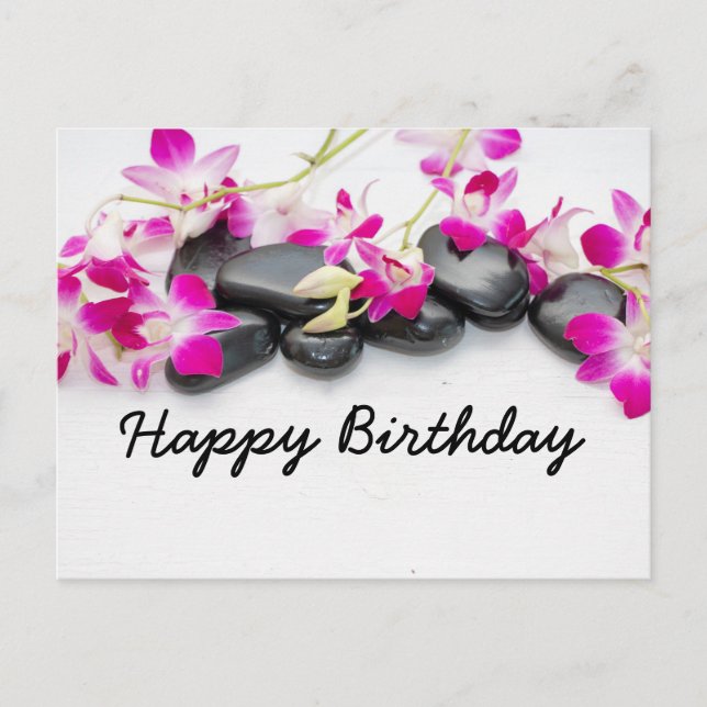 Birthday card with stone massage and purple orchid (Front)