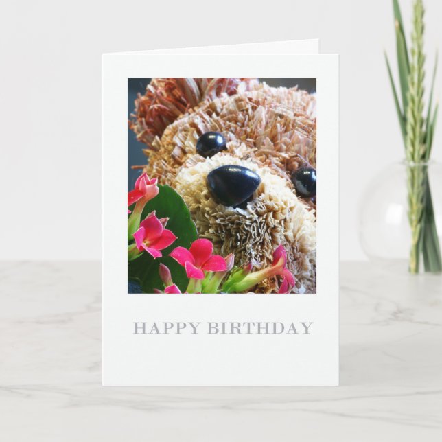 Birthday Card With Teddy Bear And Flowers (Front)