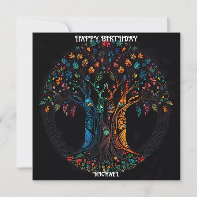 Birthday Card with Tree in full colour Invitation (Front)