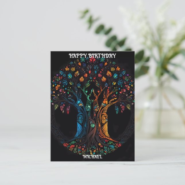 Birthday Card with Tree in full colour Invitation (Standing Front)