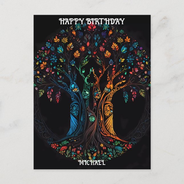 Birthday Card with Tree in full colour Invitation (Front)