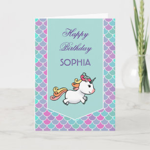 Birthday card with unicorn and mermaid scales