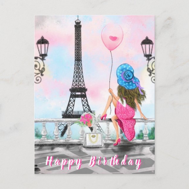Birthday Card Woman In Paris (Front)