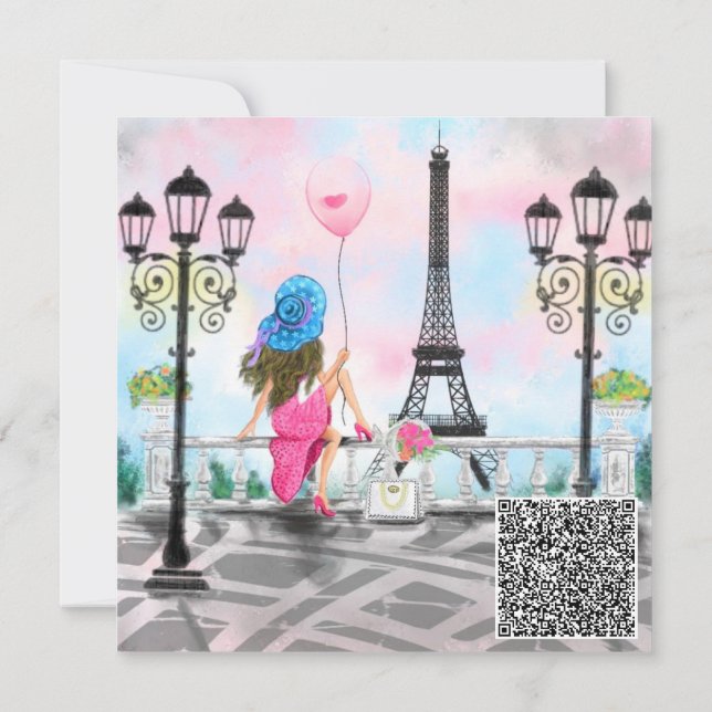 Birthday Card Woman In Paris Your QR Code Wish (Back)