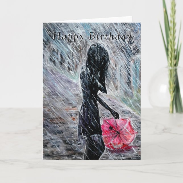 Birthday Card Woman In Rain - Painting (Front)