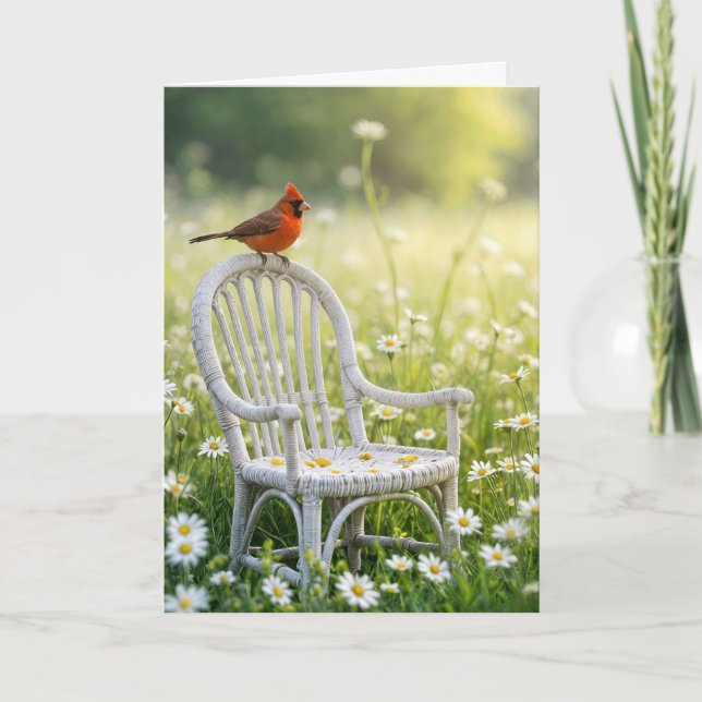 Birthday Cardinal On a Wicker Chair Card (Front)