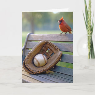 Birthday Cardinal with a Baseball in Glove Card