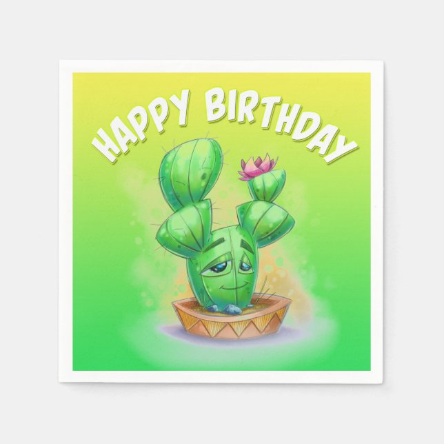 Birthday cartoon cactus napkins  (Front)