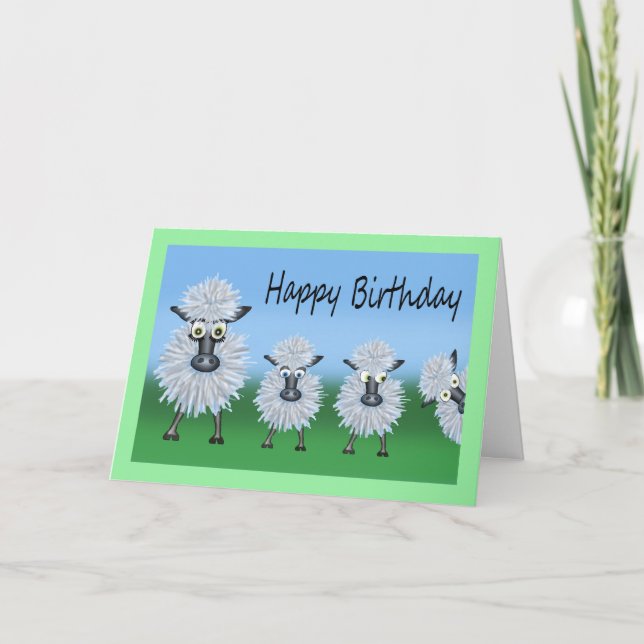 Birthday Cartoon Caricature of A Sheep and Lambs Card (Front)