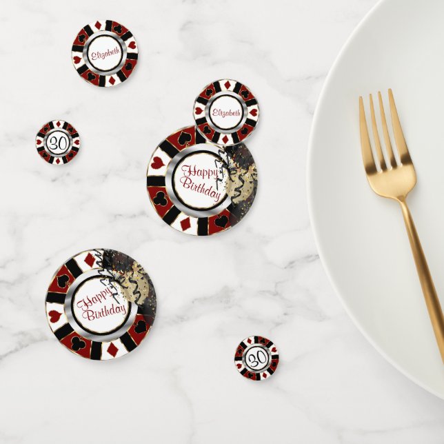 Birthday Casino Poker Chip - in a Dark Red Confetti (Group)