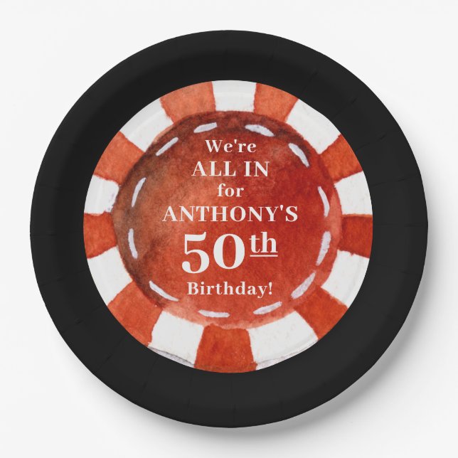 Birthday Casino Poker Chip Personalised Paper Plate (Front)
