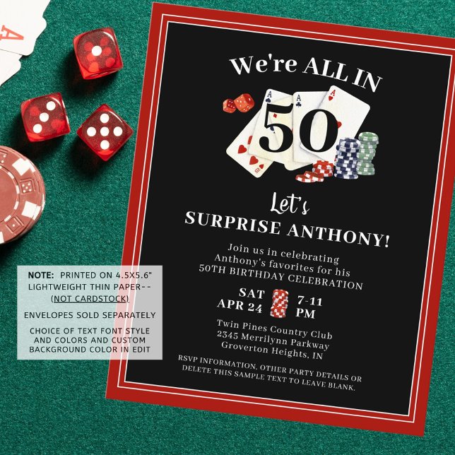 Birthday Casino Poker Surprise Budget Invitation (Creator Uploaded)