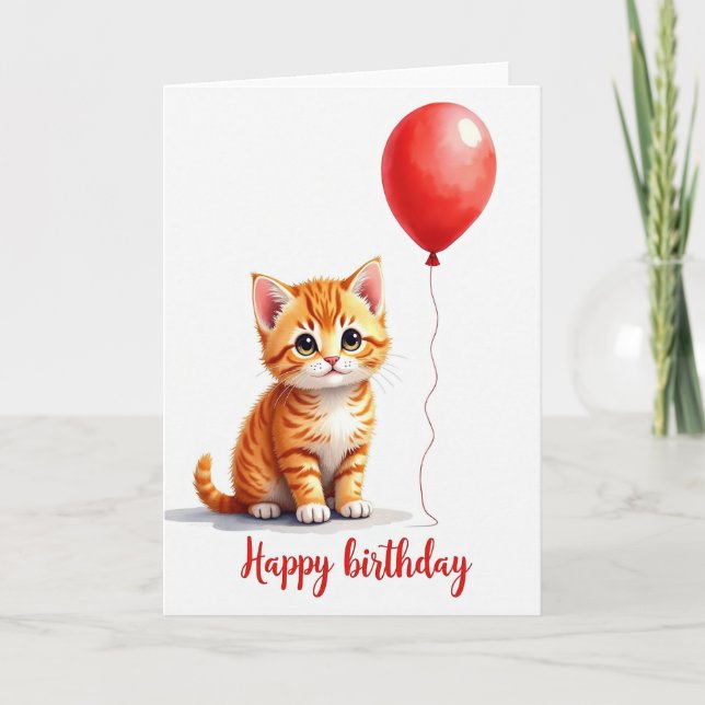 Birthday Cat Balloon Card (Front)