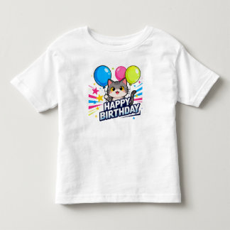 Birthday Cat Balloons – Cute Kawaii Happy Birthday Toddler T-Shirt