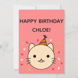 Birthday Cat   Beige Cat Happy Birthday Flat Card