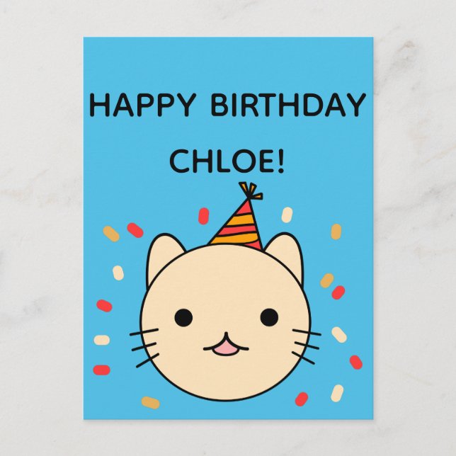 Birthday Cat | Beige Cat Happy Birthday Greeting Postcard (Front)