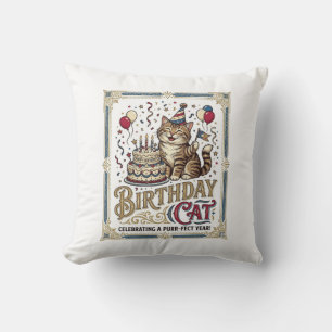 Birthday Cat Cat Birthday Age Vintage Vector Art S Cushion