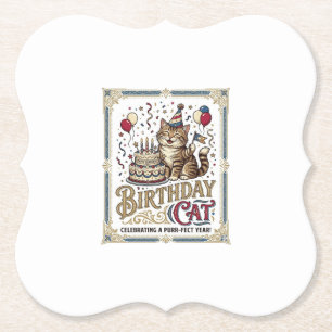 Birthday Cat Cat Birthday Age Vintage Vector Art S Paper Coaster