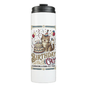 Birthday Cat Cat Birthday Age Vintage Vector Art S Thermal Tumbler