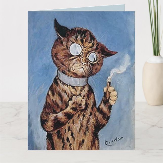 BIRTHDAY CAT DAD CIGAR LOUIS WAIN CARD (Front)