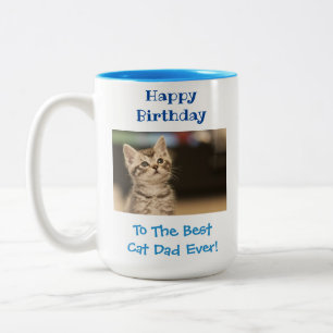 Birthday Cat Dad World's Best Ever Cute Pet Photo Two-Tone Coffee Mug
