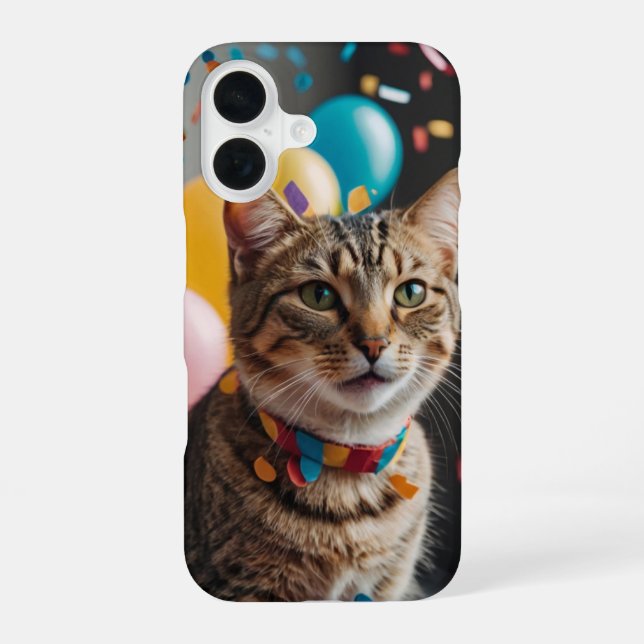 Birthday Cat iPhone 16 Case (Back)