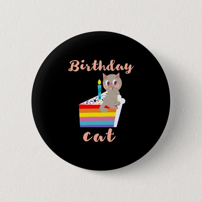 Birthday Cat - kawaii grey cat birthday 6 Cm Round Badge (Front)