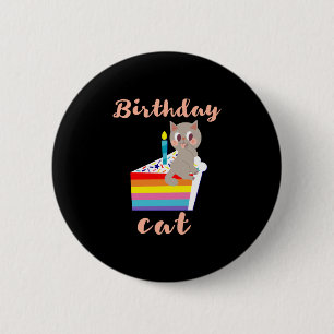 Birthday Cat - kawaii grey cat birthday 6 Cm Round Badge
