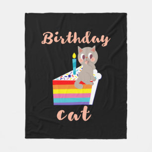 Birthday Cat - kawaii grey cat birthday Fleece Blanket