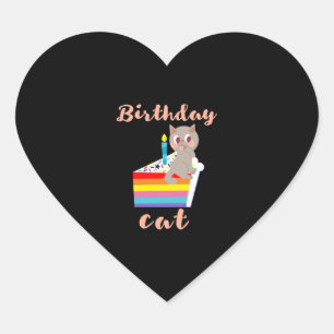 Birthday Cat - kawaii grey cat birthday Heart Sticker