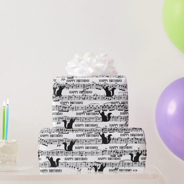Birthday Cat On Sheet Music  Wrapping Paper (Party Gifts)