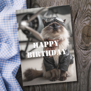 Birthday Cat Pilot Aeroplane Cool Funny Aviation Card