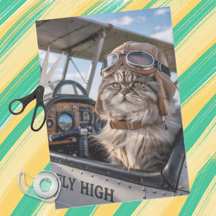 Birthday Cat Pilot Aeroplane Flying Funny Aviation Tissue Paper