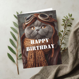 Birthday Cat Pilot Airplane Cool Funny Aviation Card
