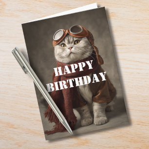 Birthday Cat Pilot Airplane Cool Funny Aviation Card