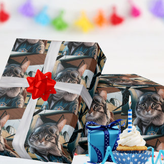 Birthday Cat Pilot & Airplane Cool Funny Aviation Wrapping Paper