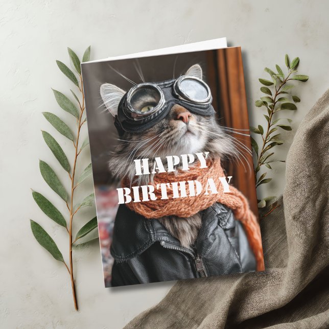 Birthday Cat Pilot Aviator Cool Funny Aviation Card (Creator Uploaded)