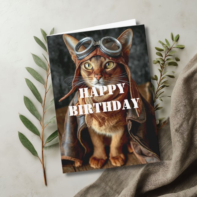 Birthday Cat Pilot Aviator Cool Funny Aviation Card (Creator Uploaded)