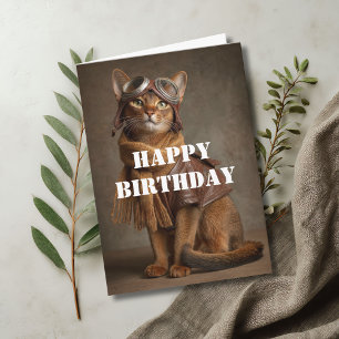 Birthday Cat Pilot Aviator Cool Funny Aviation Card