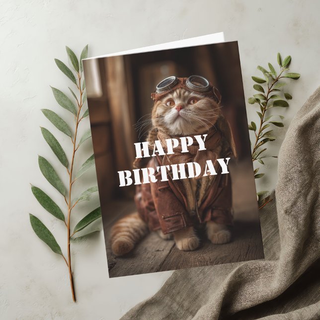 Birthday Cat Pilot Aviator Cool Funny Aviation Card (Creator Uploaded)