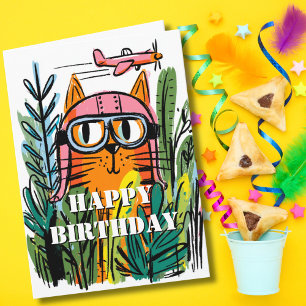 Birthday Cat Pilot  Funny Aviator Cool Aviation Card